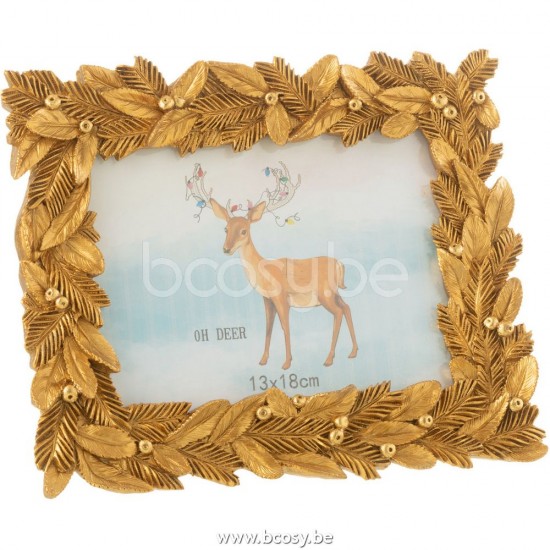 J Line 26485 Kader Bladeren Poly Goud L26xB2xH21 cm fotokaders fotohouders