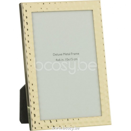 J Line 27401 Fotokader Gehamered Boord 10X15 Metaal Goud Small L11xB2xH16 cm fotokaders fotohouders