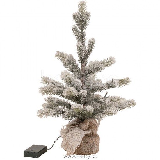 J Line Jline Jolipa 27520 Kerstboom Besneeuwd Led Batterij In Pot Jute Plastiek Groen Small