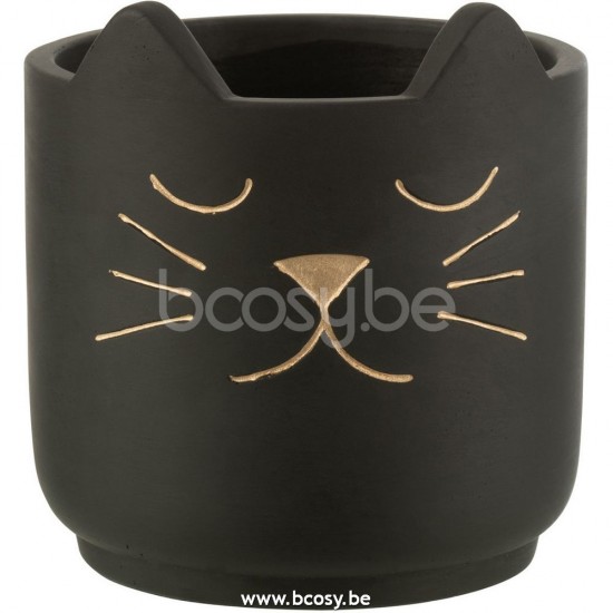 Jline Maceta Gato Ceramica Negro Oro Small.