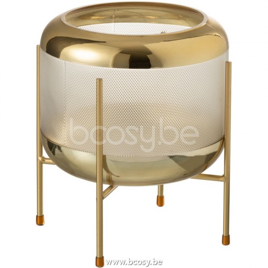 J Line Jline Jolipa 28900 Vaas Rond Motief Op Voet Glas Transparant Goud