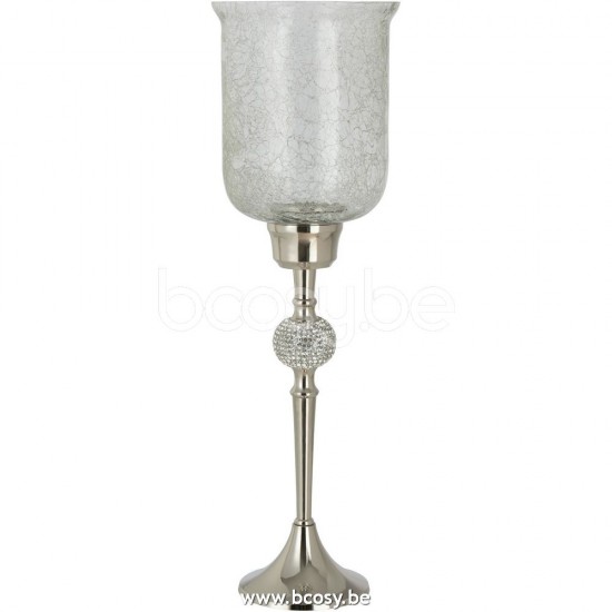J Line Jline Jolipa 29071 Windlicht Op Voet Diamant Bol Aluminium Glas Zilver Crackle