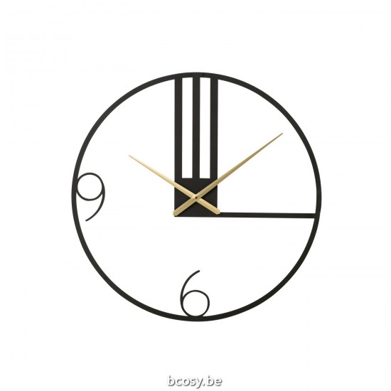 Jline Klok Lijnen Metaal Zwart Large.