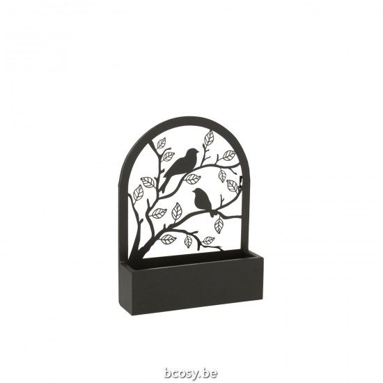 J Line Wanddeco Bloempot Vogels Metaal Zwart L31xB9xH41 cm wandsculptuur Wandsculpturen JO30312.
