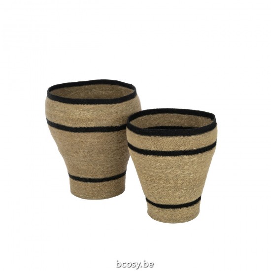 J Line paniers de rangement Jolipa Set 2 Paniers Ronds Lignes Marie Herbes Marines Naturel.