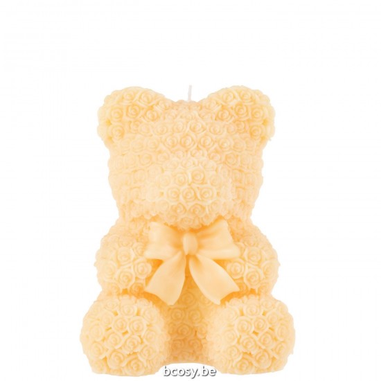 J Line Kaars Teddy Beer Licht Geel Large 25U L15xB15xH20 cm kaarsjes JO32290.