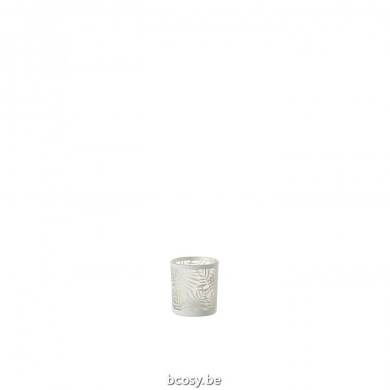 Jline Theelichthouder Bladeren Glas Wit Small.