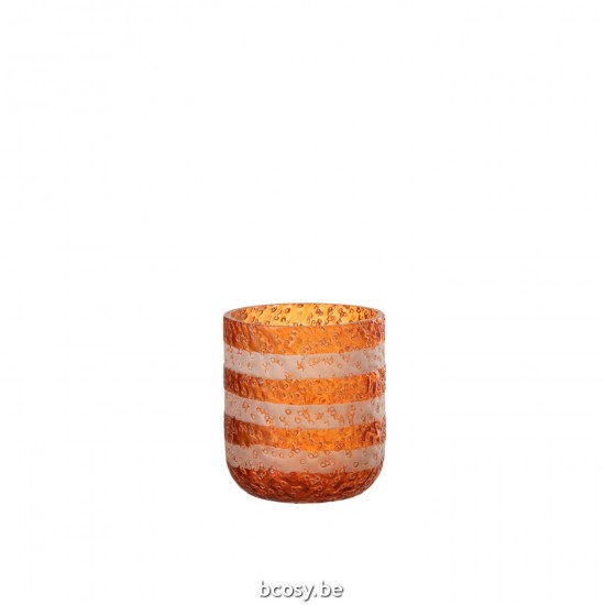 J Line Tealight Holder Stripes Glass Orange White Small tea lights holders.