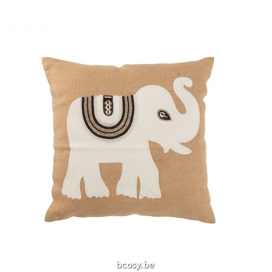 J Line Kussen Olifant Textiel Naturel Wit Large cushion.