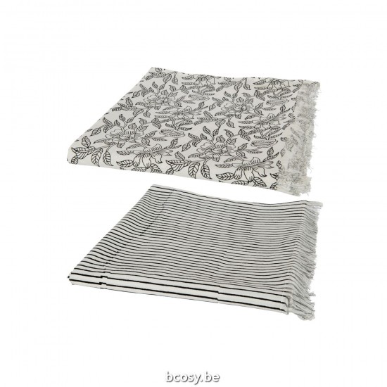 J Line Tafelkleed Indi Textiel Zwart Assortiment Van 2 fabric.