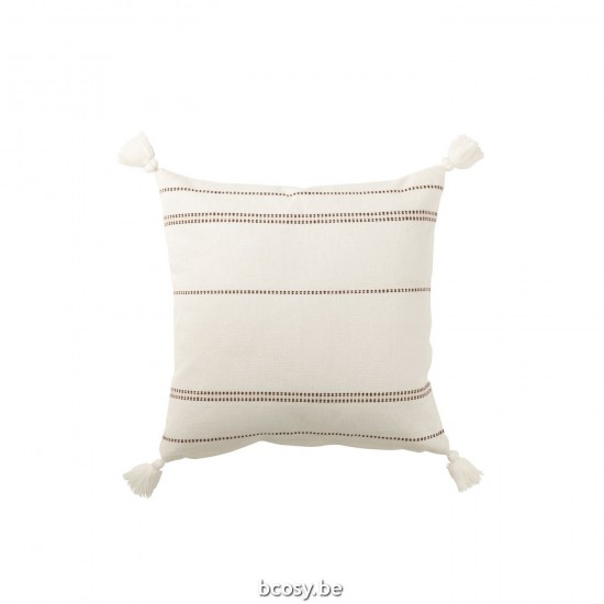 J Line Cushion 4 Tassels Cotton White Brown cushion.