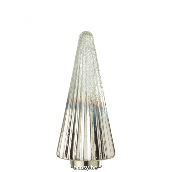 J Line Kerstboom Geribbeld Glas Zilver Transparant Large kerstbomen JO35145.