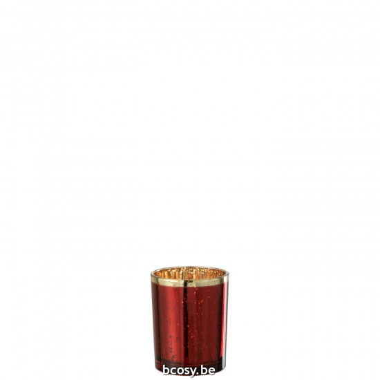 Jline Windlicht Goud Rand Glas Rood Medium.
