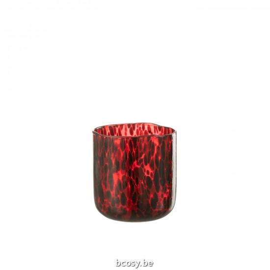 Jline Windlicht Gevlekt Glas Rood Zwart Medium.