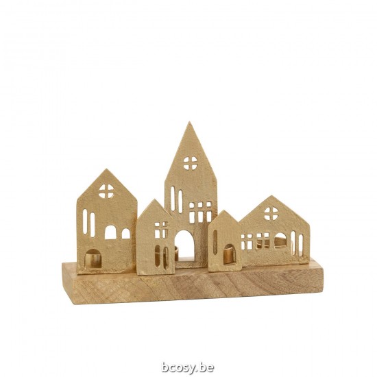 Jline Teelichthalter Haus Aluminium Holz Gold Naturell t lichthalter teelichtleuchter teelichte.