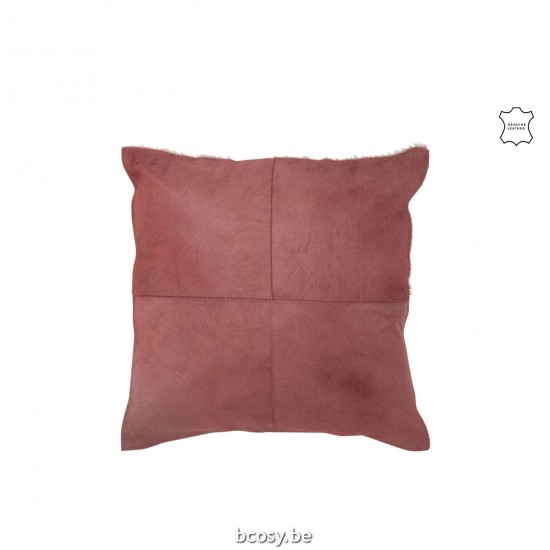 J Line Kussen Koehaar Leder Rood sierkussens sierkussentjes JO36641.