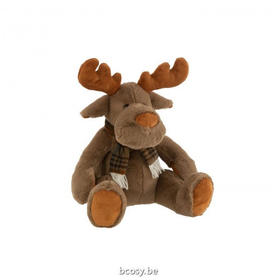 J Line Rendier Sjaal Zittend Textiel Bruin Large pluchen dieren JO37018.