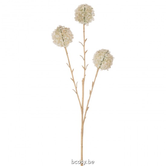 J Line Tak 3 Bloemen Pompons Plastiek Crème Goud Large tak kerst kersttakken JO37568.