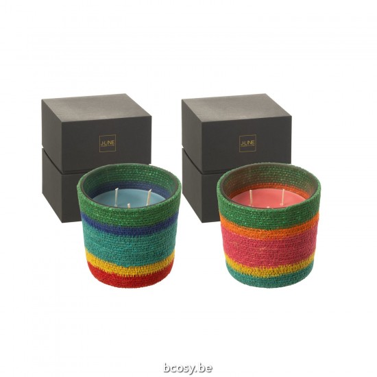 J Line Scented Candle Basket Pink Wax Mix Small 45 Hours Assortment Of 2 scented candles.