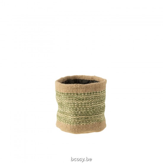 Jline Mand Rond Band Jute Naturel Groen Medium.