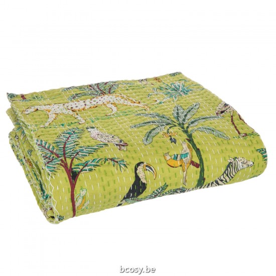 Jline Plaid Strand Mat Exotisch Dieren Planten Hechtingen Katoen Groen Large.