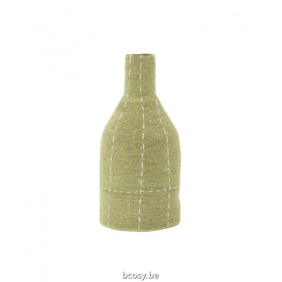 J Line Vase déco Vases déco Jolipa Vase Forme Boutielle Pointilles Lignes Jonc De Mer Vert Blanc.