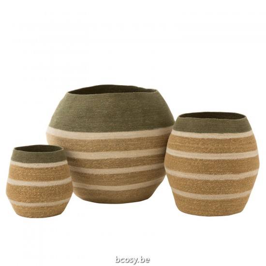 J Line Set Of 3 Basket Stripes Seagrass Green Natural baskets.