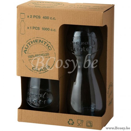 J Line verres a d eau Jolipa Boite Bouteille 2 Verres Natural Water Verre Bleu Clair.