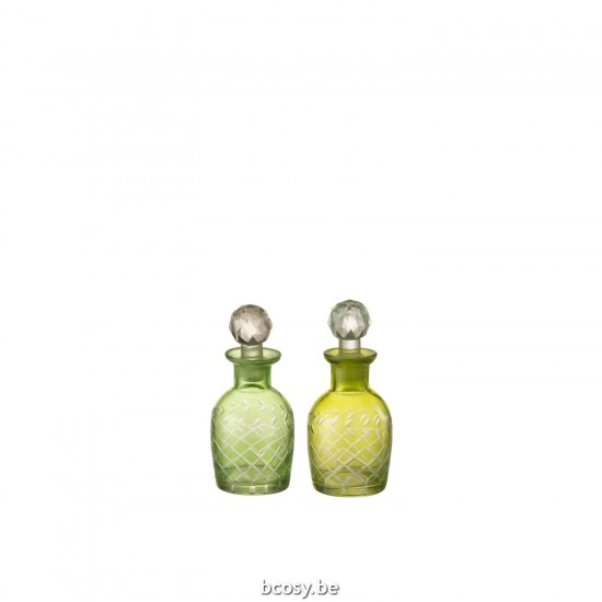 Jline Karaf Bladeren Glas Groen Small Assortiment Van Twee.