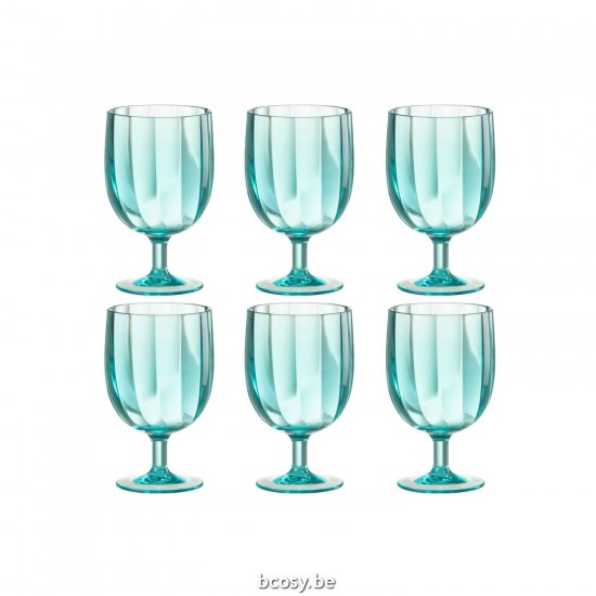 J Line Doos Van 6 Stuks Wijnglas Plastic Blauw drinkglas drinkglazen JO43944.