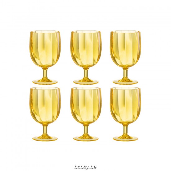 J Line Doos Van 6 Stuks Wijnglas Plastic Geel drinkglas drinkglazen JO43945.