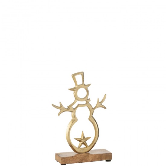 Jline Muñeco De Nieve Estrella Sobre Pie Aluminio Madera Oro Small.