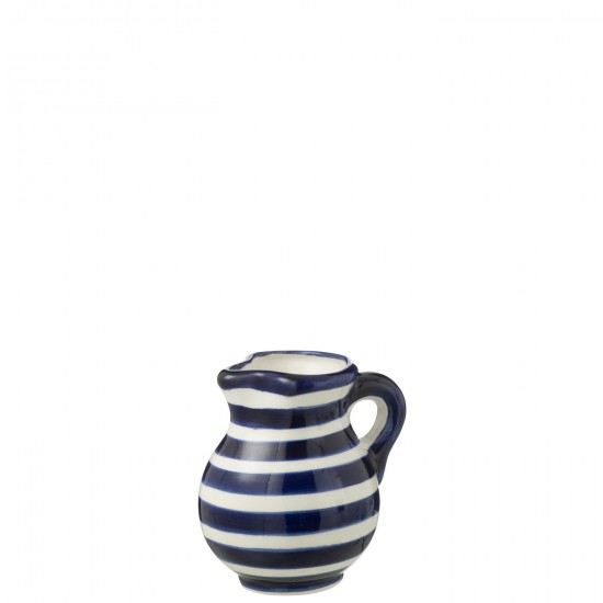 Jline Pitcher Granada Stripes Ceramic White Cobalto Blue Small.