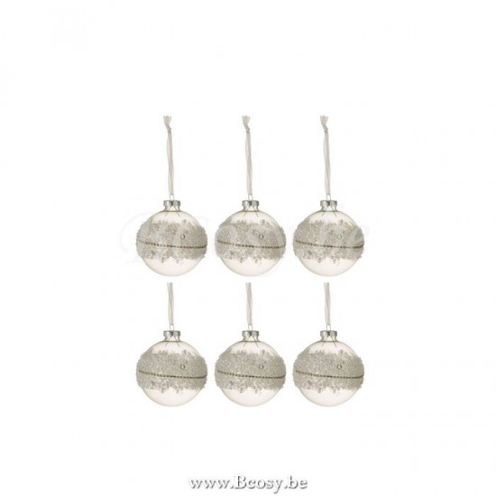 Jline Caja De 6 Bolas De Navidad Azucar Medio Diamantes Linea Cristal Claro Small
