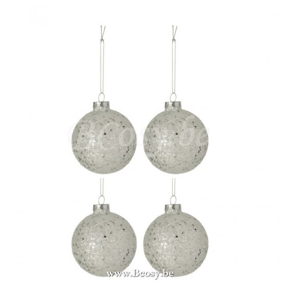 Jline Caja De 4 Bolas De Navidad Estrellas Cristal Plata Medium