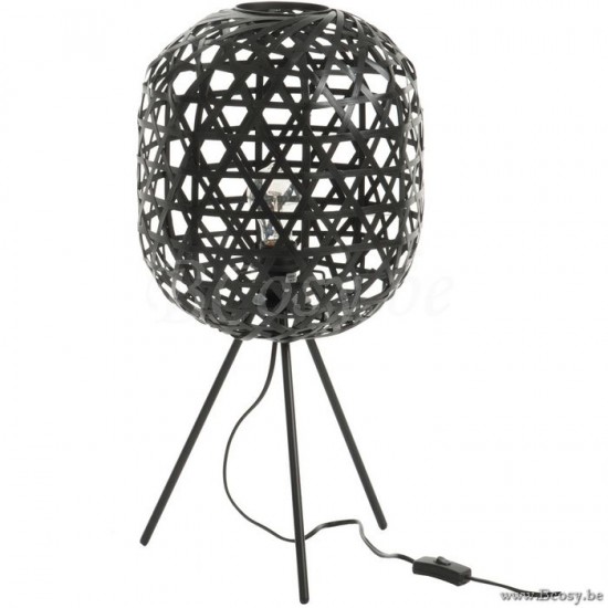J Line Jline Lampada Da Tavolo Treppiede Rotonda Bambu Metallo Nero Lampara De Mesa Tripode Redondo Bambu Metal Negro