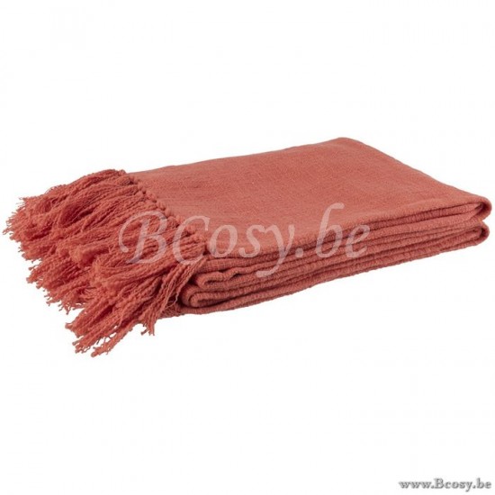 J Line 94212 PLAID GEHAAKT KWAST Katoen Roze 130x170 plaids deken dekens dekentjes quilts