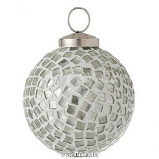 Jline Bola De Navidad Mosaicos Cristal Blanco Plata
