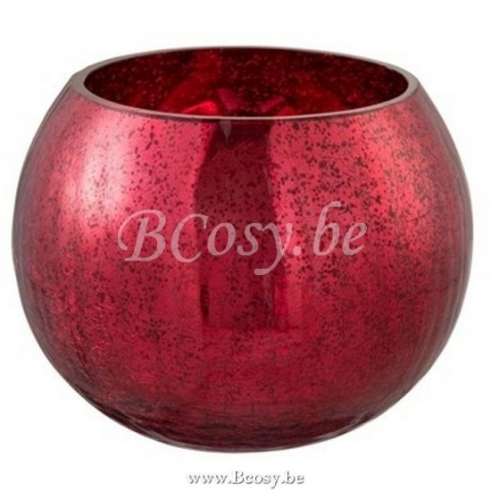 J Line Jline Windlicht Bol Craquele Glas Blinkend Rood Medium