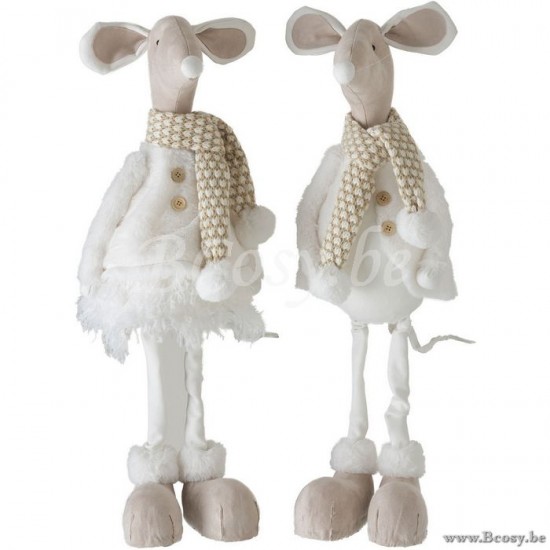 J Line 97704 Muis Staand Deco Textiel Wit Beige Large 66H pluchen muizen muisjes