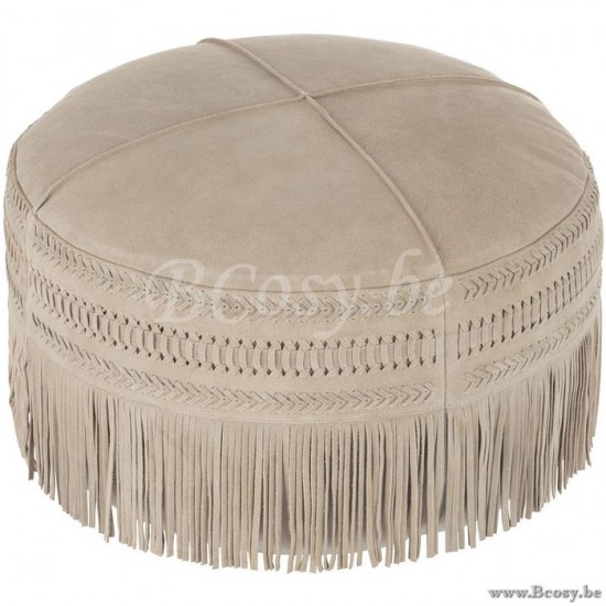 J Line Jline Hassock Tassels Round Leather Light Grey hassocks footstools