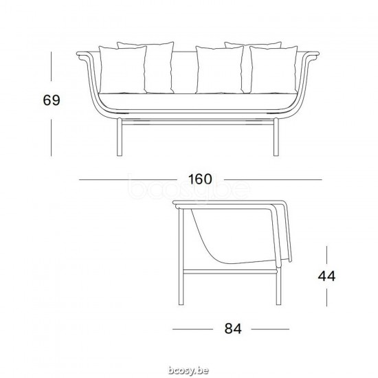 Vincent Sheppard Wicked Loungesofa 2s Zwart Aluminium frame Taupe Wicker Polyethyleen.