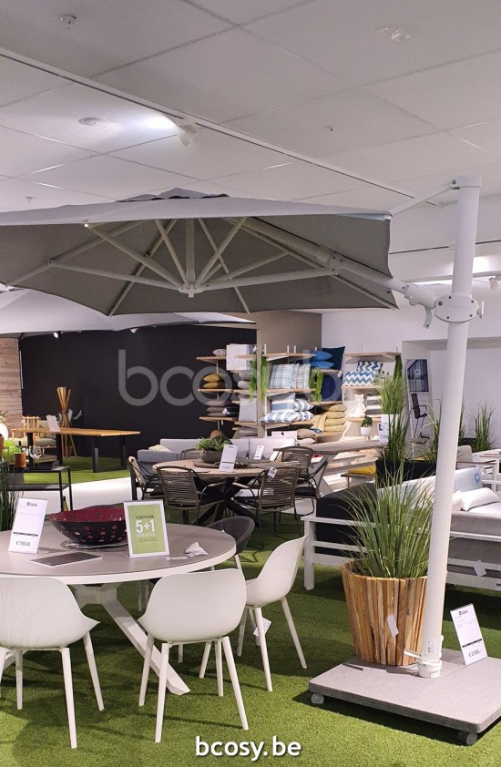 Jardinico ANTEGO 200x300 Rectangular Sidepost Cantilever Free Pole Mast Floating Parasol 2x3 Pole Mast Post White Powder Coated Aluminium| Canopy-fabrics Gris Nature Classic-Acryl solids.