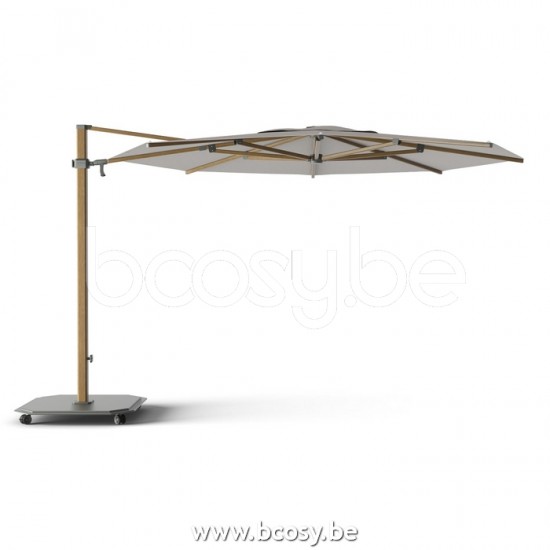 Jardinico JCP303 Ø350 Parasol Deporté Mât Teck Alu Toile Umber Sunbrella Plus Marine.