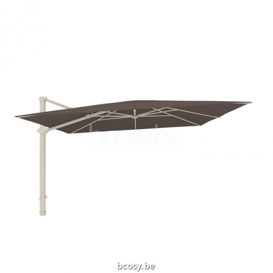 Jardinico LIMA 400x400 Vierkante Vrijhangende Parasol 4x4 Mast Linnen Doek Walnut Sunbrella.