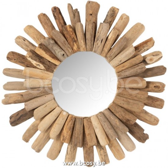 J Line 10770 Spiegel Rond Drijfhout Naturel Medium L55xB55xH5 sierspiegels
