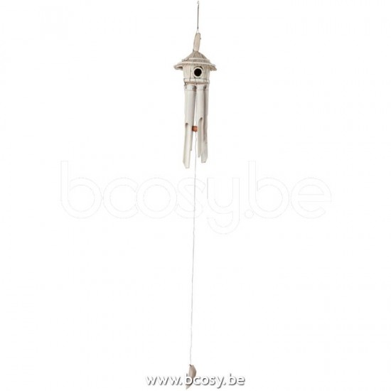 J Line 10791 Windgong Vogelhuisje Bamboe Wit Small L14xB14xH30 windgongen