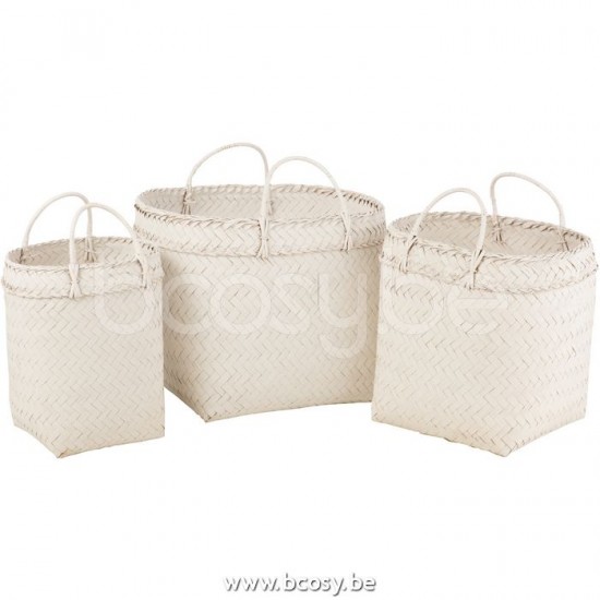 J Line Jline Set Of 3 Baskets Square Rattan White baskets