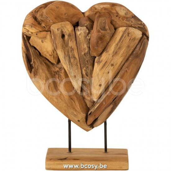 J Line Jline Hart Op Voet Stukken Teak Hout Naturel Medium