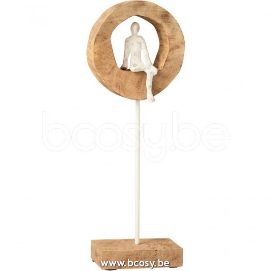 hommes pensants penseurs statuettes Jolipa J Line Jline Personnage Penseur Cercle Haut Bois De Manguier Aluminium Naturel Blanc
